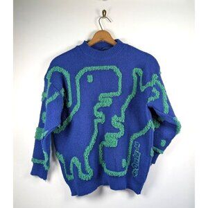 No Internet Chrome Dino T Rex Game Dinosaur Sweater Size Large 3D Knit Artsy